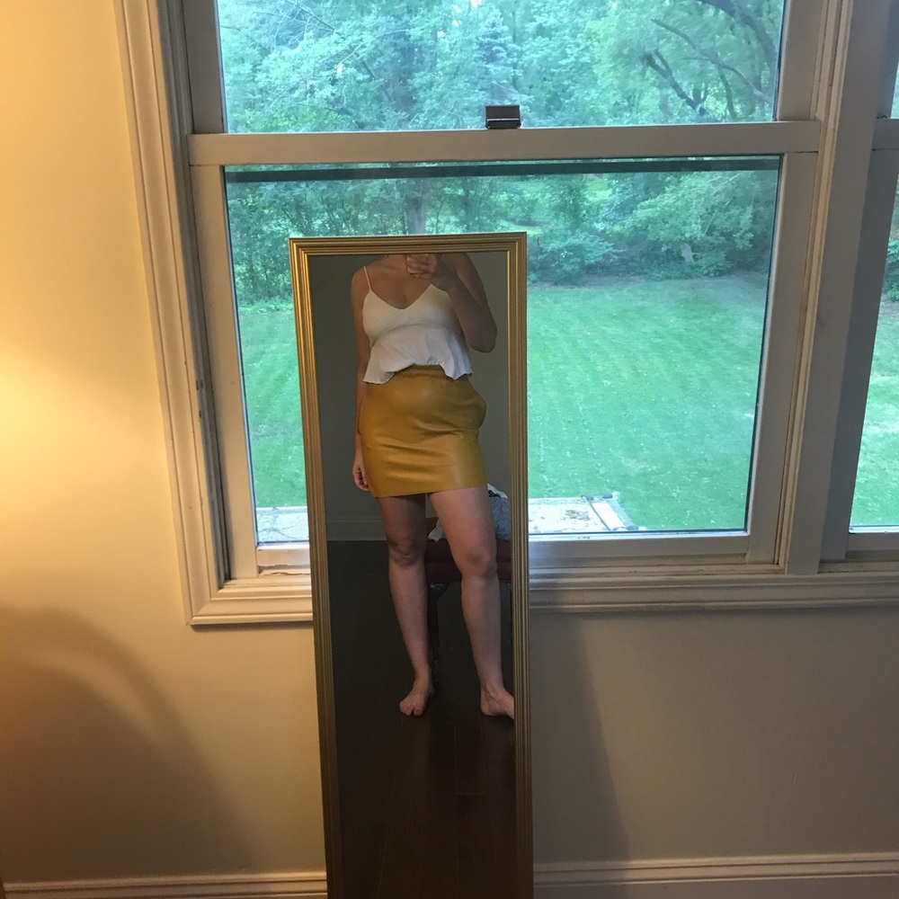 Zara knit mustard faux leather skirt